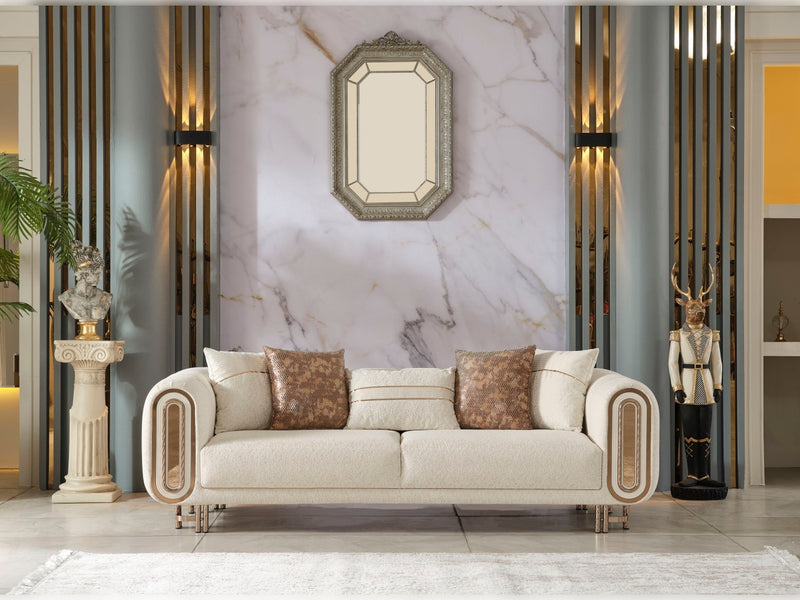 Bella 3-pieces (Sofa & Loveseat & Chair) Livingroom Set Cream in Cream - 101-BEL-55429-321