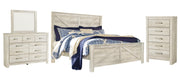 Bellaby King Crossbuck Panel Bed with Mirrored Dresser and Chest in Whitewash - PKG004703