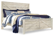 Bellaby King Crossbuck Panel Bed with Mirrored Dresser in Whitewash - PKG004698