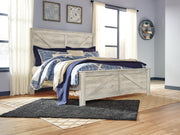 Bellaby King Crossbuck Panel Bed with Mirrored Dresser in Whitewash - PKG004698