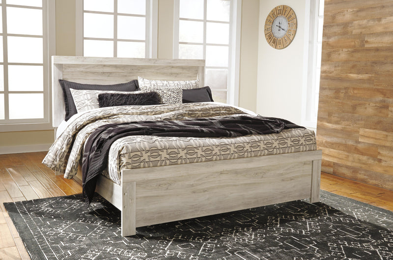 Bellaby King Panel Bed with Mirrored Dresser and 2 Nightstands in Whitewash - PKG004732