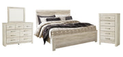 Bellaby King Panel Bed with Mirrored Dresser and Chest in Whitewash - PKG004735