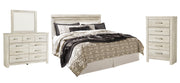 Bellaby King Panel Headboard Bed with Mirrored Dresser and Chest in Whitewash - PKG004650