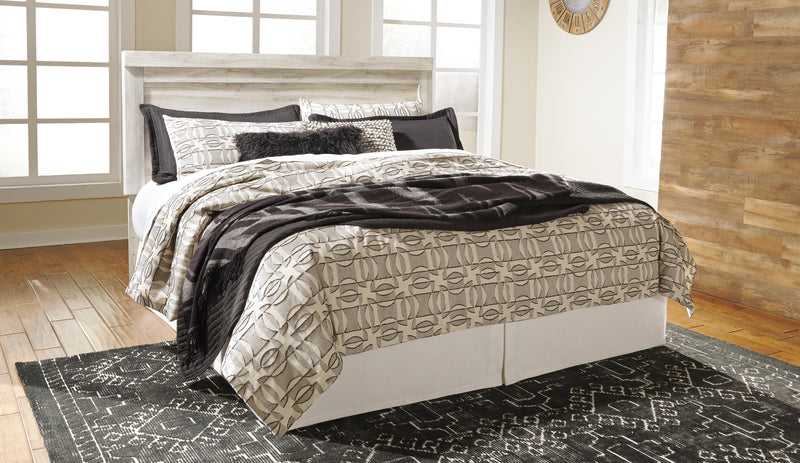 Bellaby King Panel Headboard Bed with Mirrored Dresser and Chest in Whitewash - PKG004650