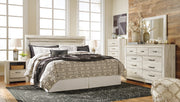 Bellaby King Panel Headboard Bed with Mirrored Dresser, Chest and 2 Nightstands in Whitewash - PKG004655