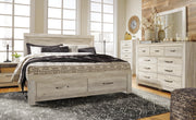 Bellaby King Panel Headboard Bed with Mirrored Dresser, Chest and Nightstand in Whitewash - PKG004652