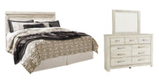 Bellaby King Panel Headboard Bed with Mirrored Dresser in Whitewash - PKG004648