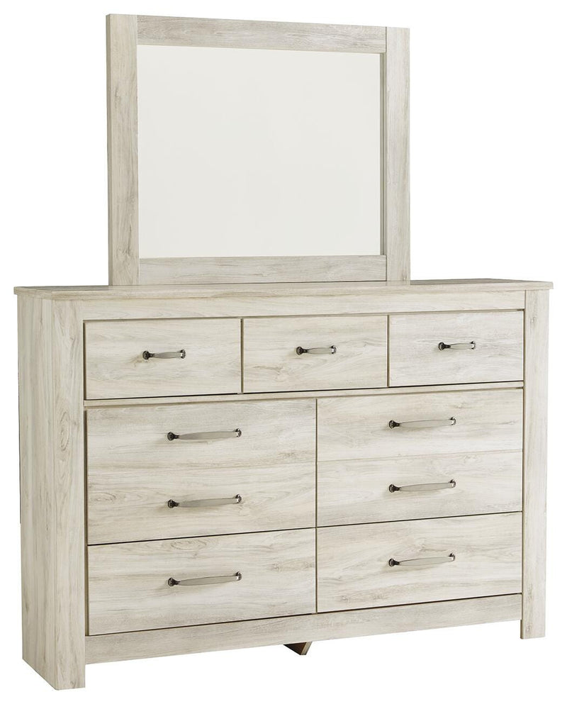 Bellaby King Panel Headboard Bed with Mirrored Dresser in Whitewash - PKG004648