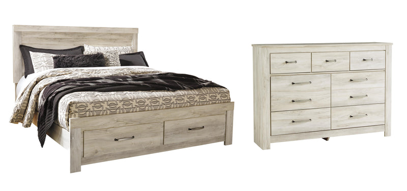Bellaby King Platform Bed with 2 Storage Drawers with Dresser in Whitewash - PKG004744