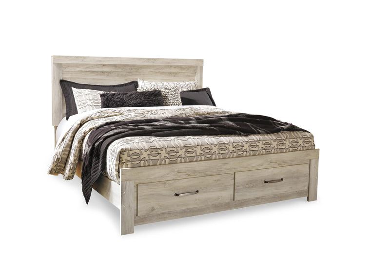 Bellaby King Platform Bed with 2 Storage Drawers with Mirrored Dresser in Whitewash - PKG004746