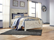 Bellaby Queen Crossbuck Panel Bed with Mirrored Dresser and Chest in Whitewash - PKG004727