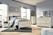 Bellaby Queen Crossbuck Panel Bed with Mirrored Dresser, Chest and 2 Nightstands in Whitewash - PKG004729