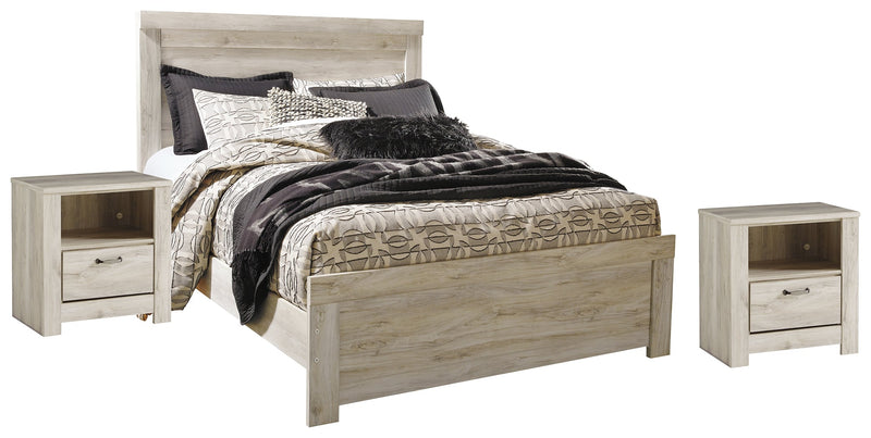 Bellaby Queen Panel Bed with 2 Nightstands in Whitewash - PKG000496