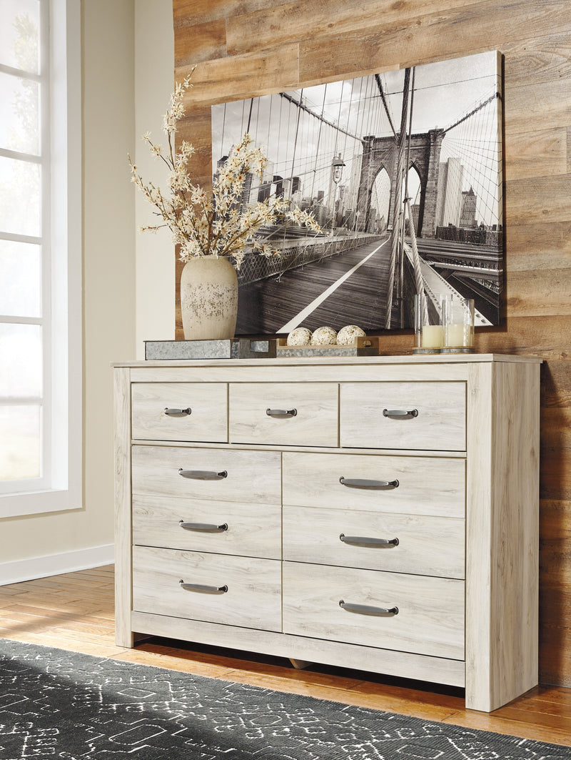 Bellaby Queen Panel Bed with Dresser and Nightstand in Whitewash from Ashley - Luna Furniture