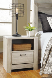 Bellaby Queen Panel Headboard Bed with Mirrored Dresser and 2 Nightstands in Whitewash - PKG004638