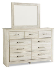 Bellaby Queen Panel Headboard Bed with Mirrored Dresser in Whitewash - PKG004635