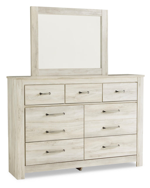 Bellaby Queen Panel Headboard Bed with Mirrored Dresser in Whitewash - PKG004635