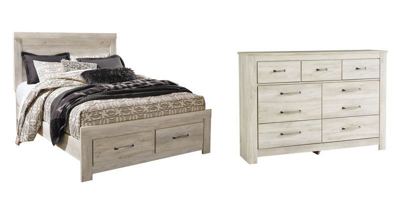 Bellaby Queen Platform Bed with 2 Storage Drawers with Dresser in Whitewash - PKG004718