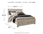 Bellaby Queen Platform Bed with 2 Storage Drawers with Mirrored Dresser and Nightstand in Whitewash - PKG014075
