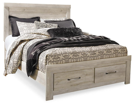 Bellaby Queen Platform Bed with 2 Storage Drawers with Mirrored Dresser, Chest and Nightstand in Whitewash - PKG004722