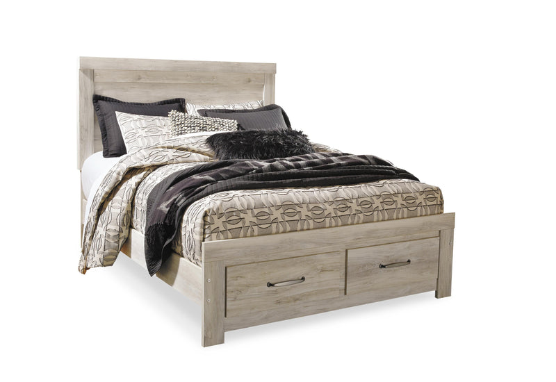 Bellaby Queen Platform Bed with 2 Storage Drawers with Mirrored Dresser in Whitewash - PKG004719