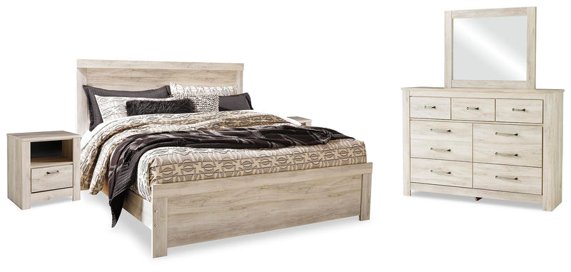 Bellaby Whitewash King Panel Bed, Dresser, Mirror and 2 Nightstands - B331B22