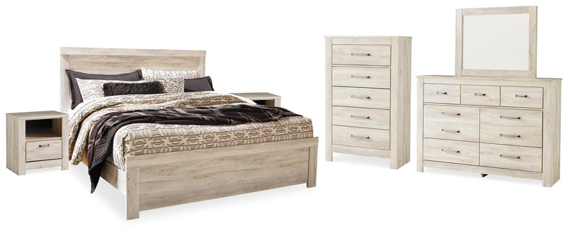 Bellaby Whitewash King Panel Bed, Dresser, Mirror, Chest and 2 Nightstands - B331B17