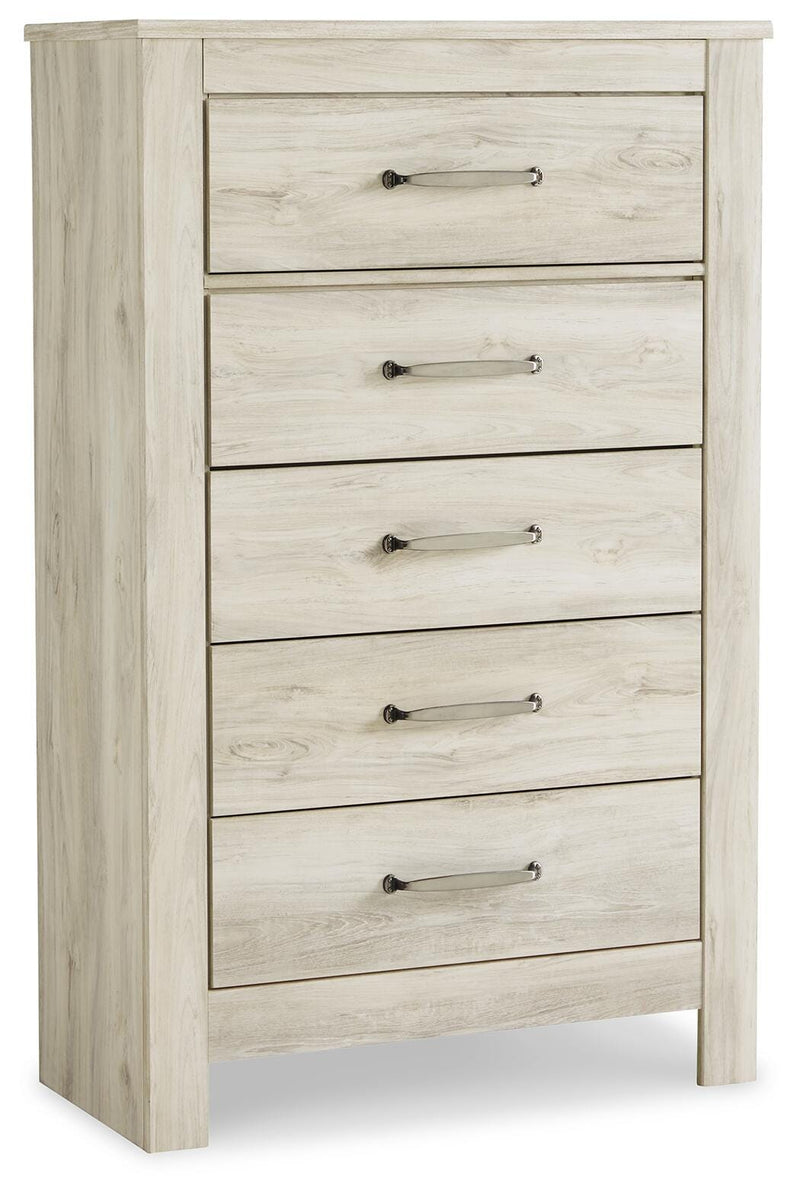Bellaby Whitewash King Panel Bed, Dresser, Mirror, Chest and 2 Nightstands - B331B17