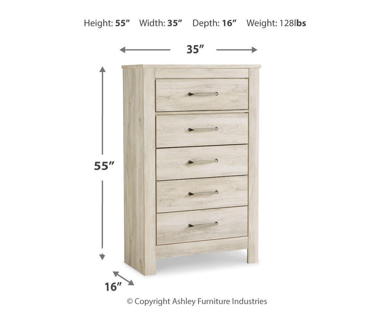 Bellaby Whitewash King Panel Bed, Dresser, Mirror, Chest and 2 Nightstands - B331B17