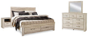 Bellaby Whitewash King Panel Storage Bed, Dresser, Mirror and 2 Nightstands - B331B19
