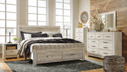 Bellaby Whitewash King Storage Bed, Dresser, Mirror, Chest and 2 Nightstands - B331B20