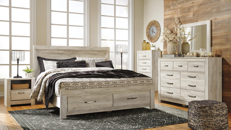 Bellaby Whitewash King Storage Bed, Dresser, Mirror, Chest and 2 Nightstands - B331B20
