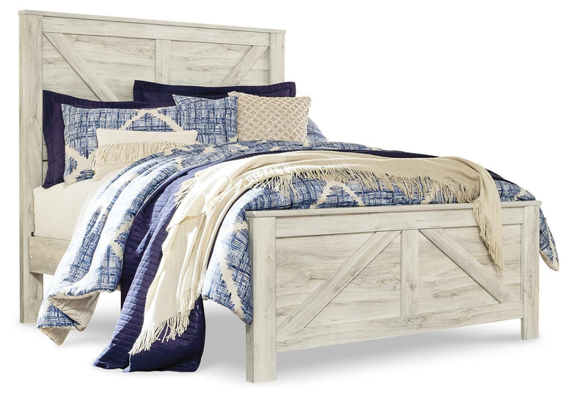 Bellaby Whitewash Queen Crossbuck Panel Bed, Dresser, Mirror and 2 Nightstands - B331B13