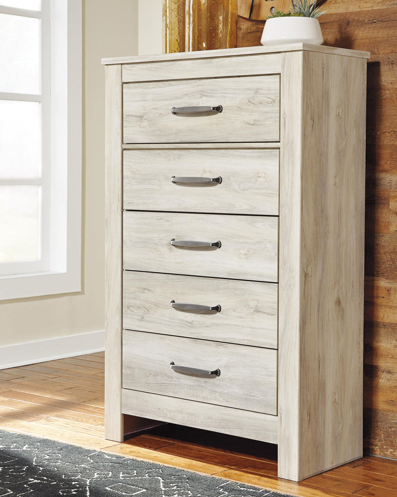 Bellaby Whitewash Queen Panel Bed, Dresser, Mirror, Chest and 2 Nightstands - B331B21