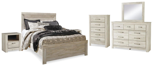 Bellaby Whitewash Queen Panel Bed, Dresser, Mirror, Chest and 2 Nightstands - B331B21