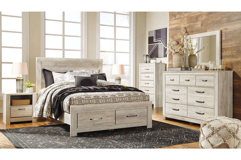 Bellaby Whitewash Queen Platform Bed with 2 Storage Drawers - Gate FurnitureQueen Bed