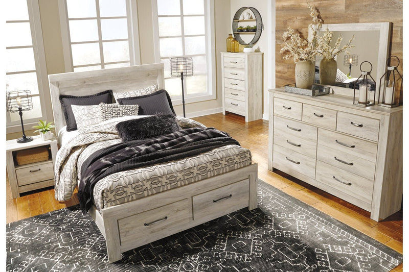 Bellaby Whitewash Queen Platform Bed with 2 Storage Drawers - Gate FurnitureQueen Bed