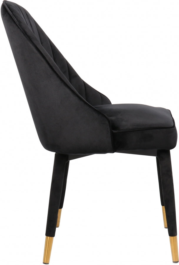 Belle Velvet Upholstered Dining Chair in Black, Set of 2 - 811Black-C