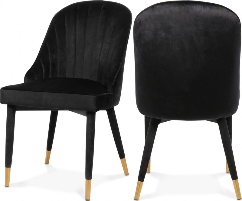 Belle Velvet Upholstered Dining Chair in Black, Set of 2 - 811Black-C
