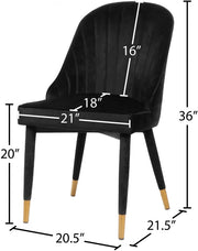 Belle Velvet Upholstered Dining Chair in Black, Set of 2 - 811Black-C