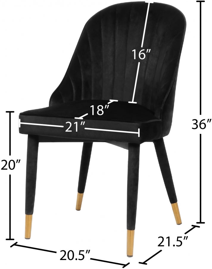Belle Velvet Upholstered Dining Chair in Black, Set of 2 - 811Black-C