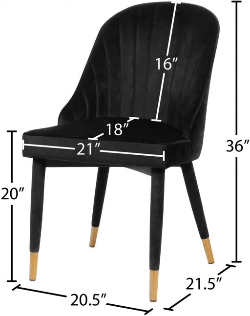 Belle Velvet Upholstered Dining Chair in Black, Set of 2 - 811Black-C