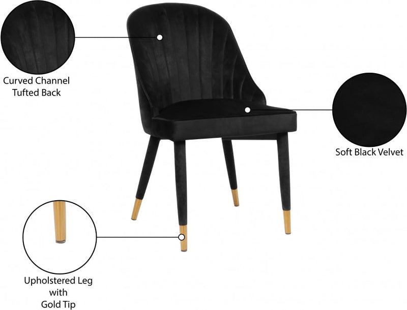 Belle Velvet Upholstered Dining Chair in Black, Set of 2 - 811Black-C