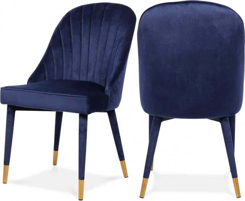 Belle Velvet Upholstered Dining Chair in Blue, Set of 2 - 811Navy-C