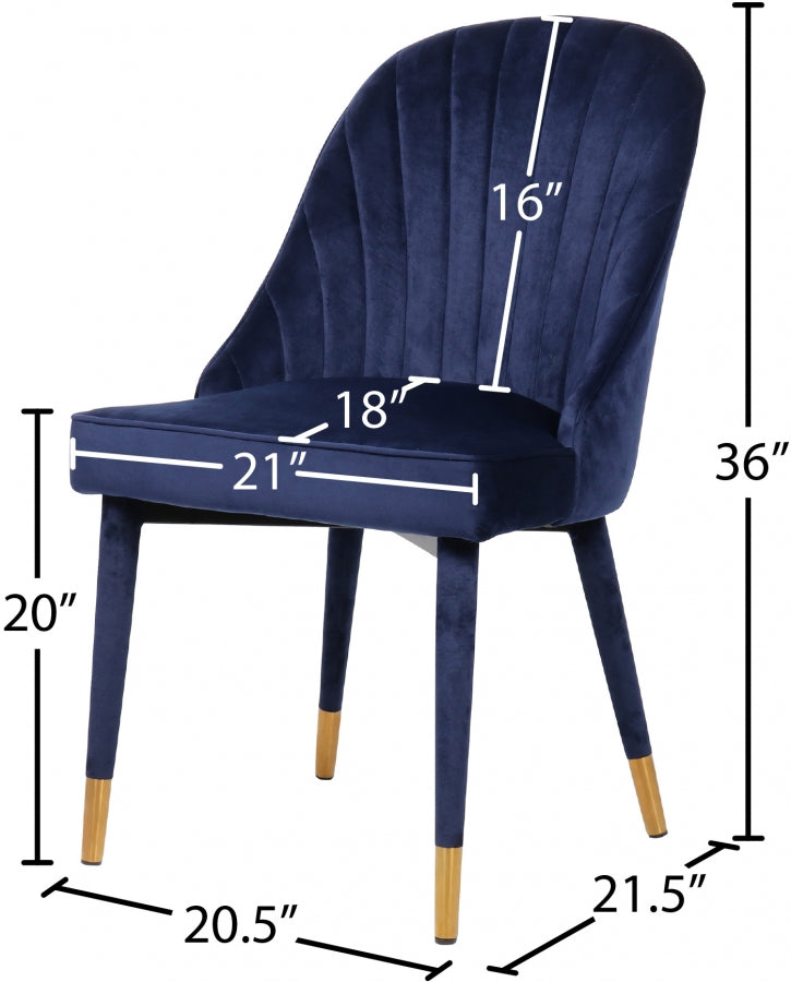 Belle Velvet Upholstered Dining Chair in Blue, Set of 2 - 811Navy-C