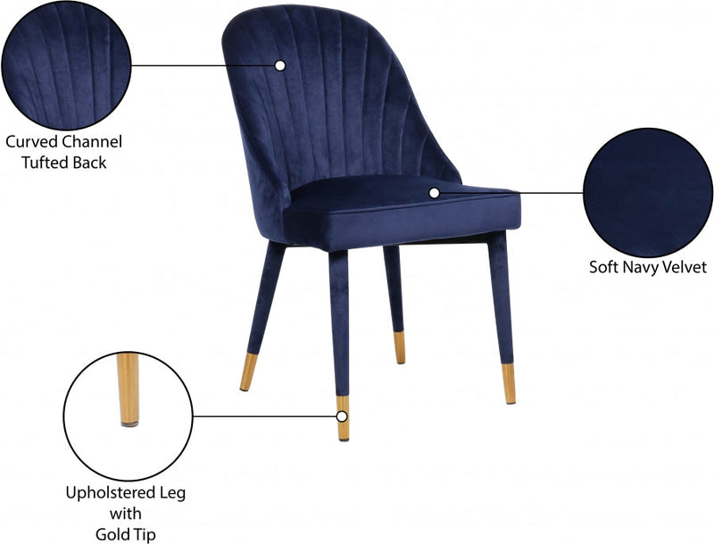Belle Velvet Upholstered Dining Chair in Blue, Set of 2 - 811Navy-C