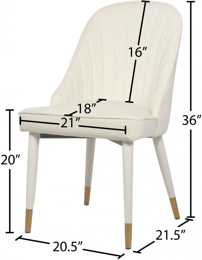 Belle Velvet Upholstered Dining Chair in Cream, Set of 2 - 811Cream-C