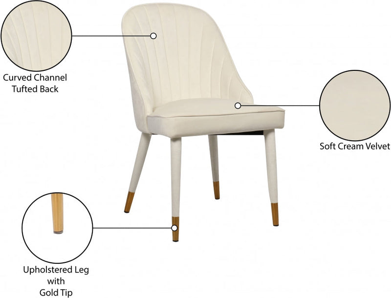 Belle Velvet Upholstered Dining Chair in Cream, Set of 2 - 811Cream-C