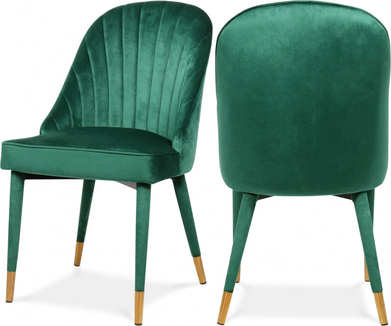 Belle Velvet Upholstered Dining Chair in Green, Set of 2 - 811Green-C