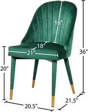 Belle Velvet Upholstered Dining Chair in Green, Set of 2 - 811Green-C